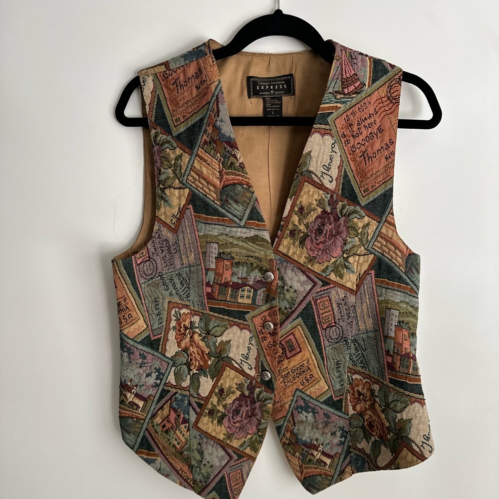 Vintage Express Post Card Tapestry Vest
